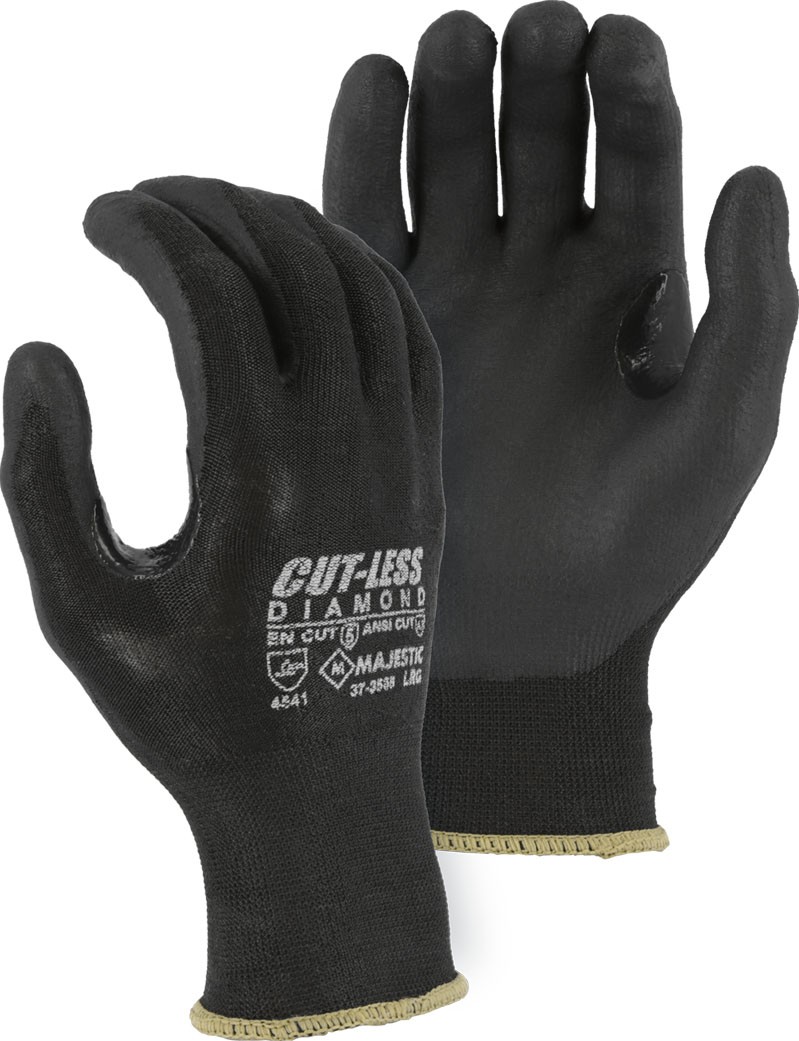 37-3565 Majestic® Cut-Less Diamond® Black Dyneema® Micro Foam Nitrile Coated Cut Level A3 Gloves